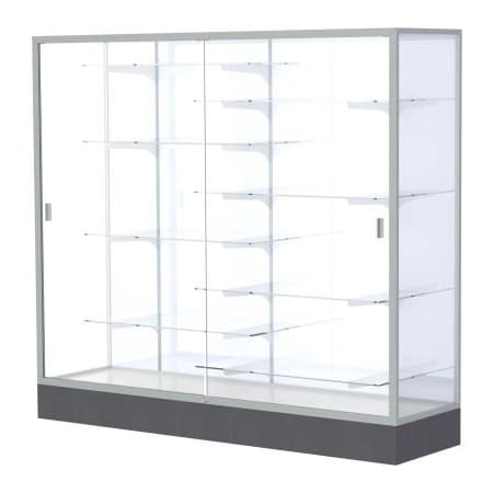 Waddell Display Case Of Ghent Colossus Floor Case, White Back, Satin Frame, 72"L x 66"H x 20"D 2606-WB-SN
